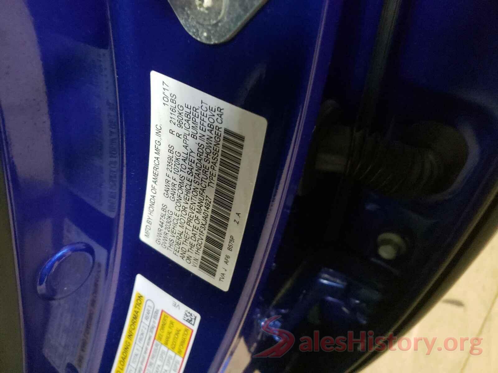 1HGCV1F3XJA014927 2018 HONDA ACCORD