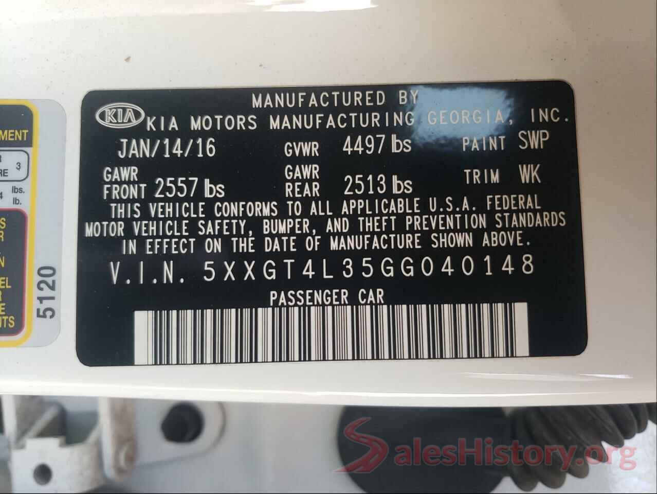 5XXGT4L35GG040148 2016 KIA OPTIMA