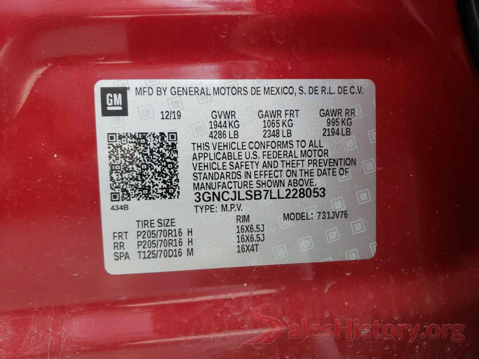 3GNCJLSB7LL228053 2020 CHEVROLET TRAX