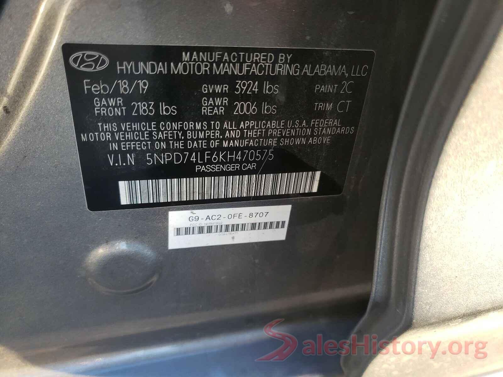 5NPD74LF6KH470575 2019 HYUNDAI ELANTRA