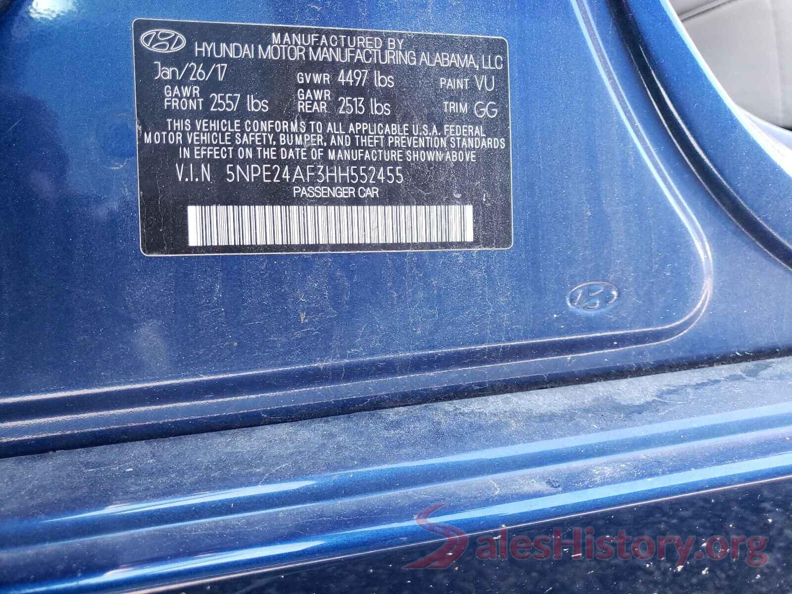 5NPE24AF3HH552455 2017 HYUNDAI SONATA