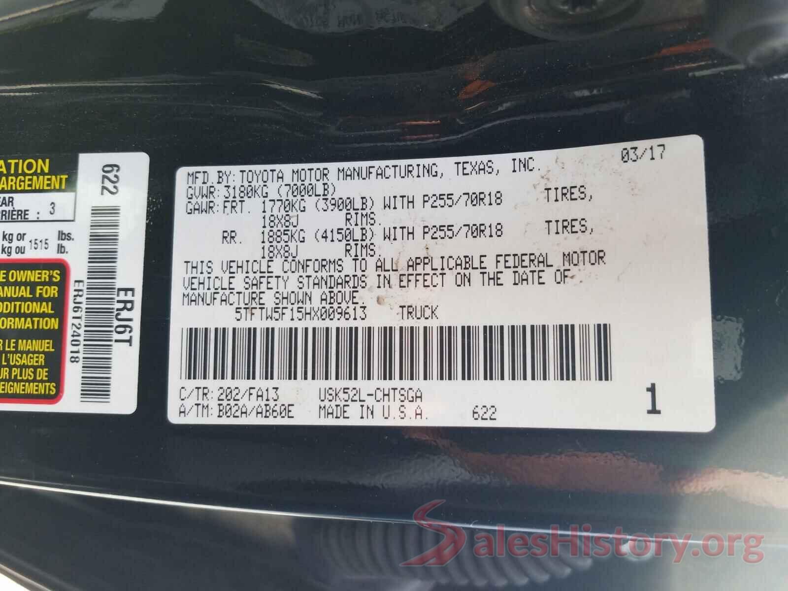 5TFTW5F15HX009613 2017 TOYOTA TUNDRA