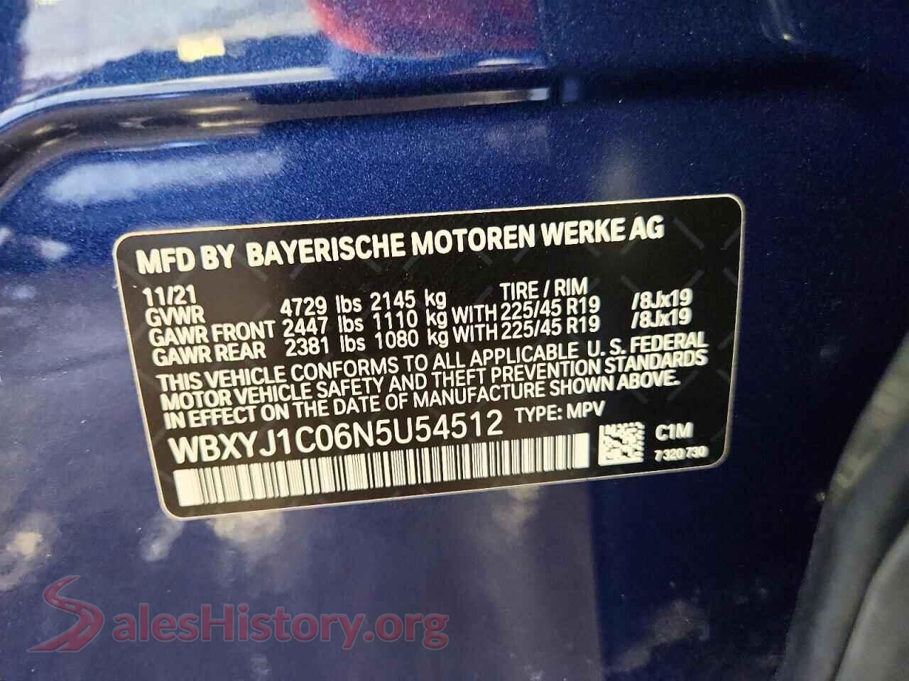 2022 BMW X2 VIN WBXYJ1C06N5U54512, wheel and tire