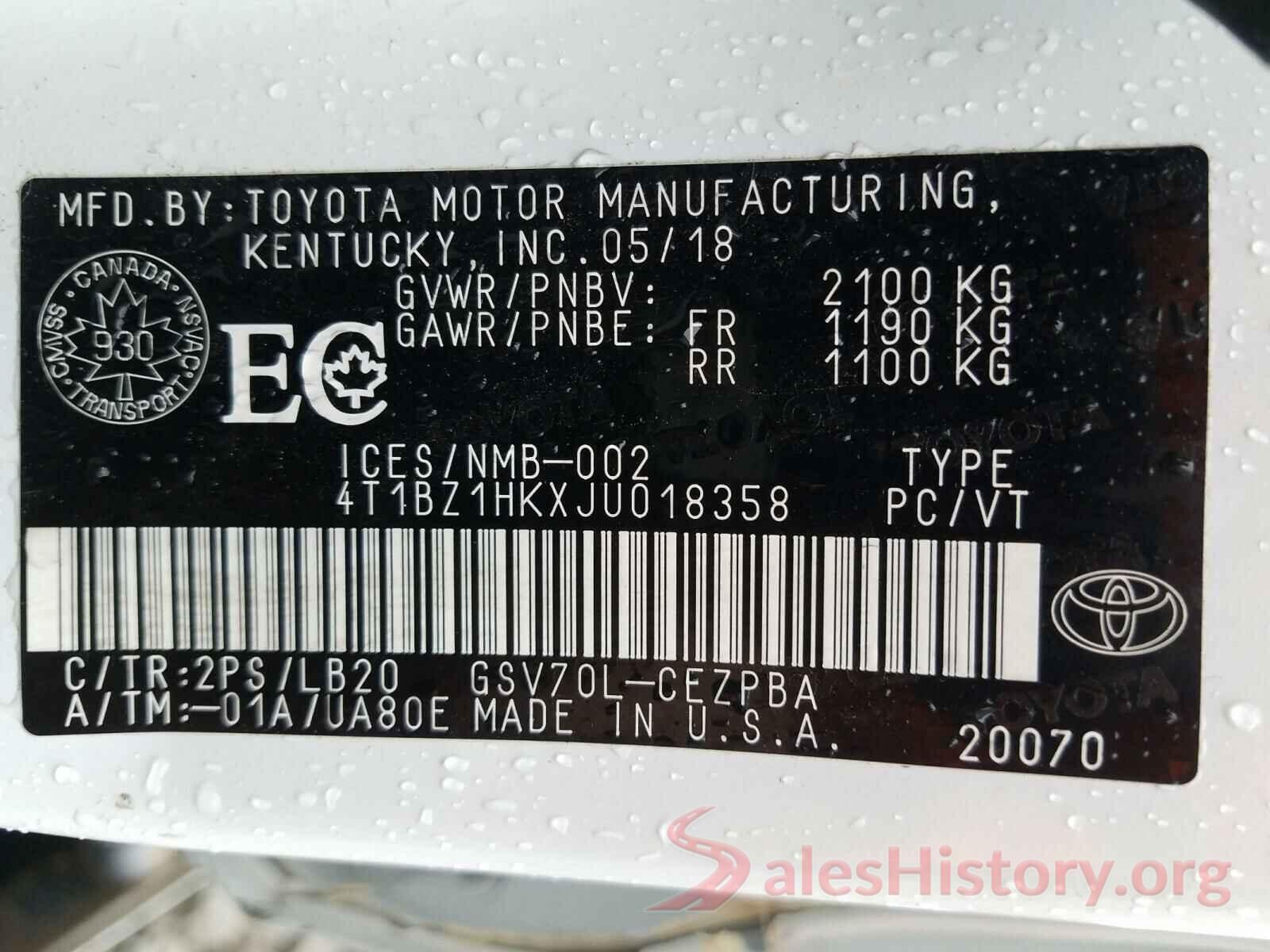 4T1BZ1HKXJU018358 2018 TOYOTA CAMRY