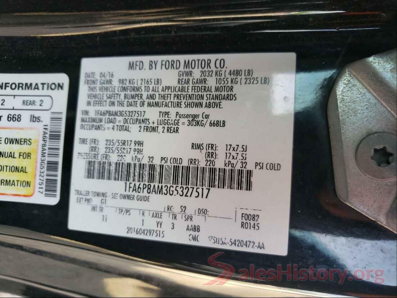 1FA6P8AM3G5327517 2016 FORD MUSTANG