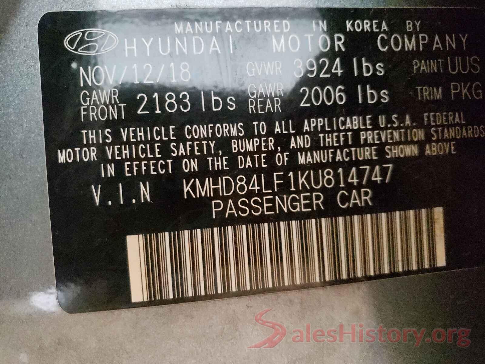 KMHD84LF1KU814747 2019 HYUNDAI ELANTRA