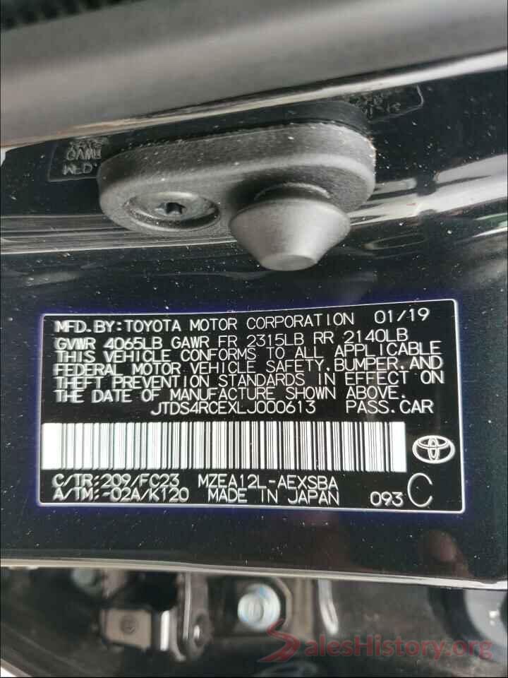 JTDS4RCEXLJ000613 2020 TOYOTA COROLLA