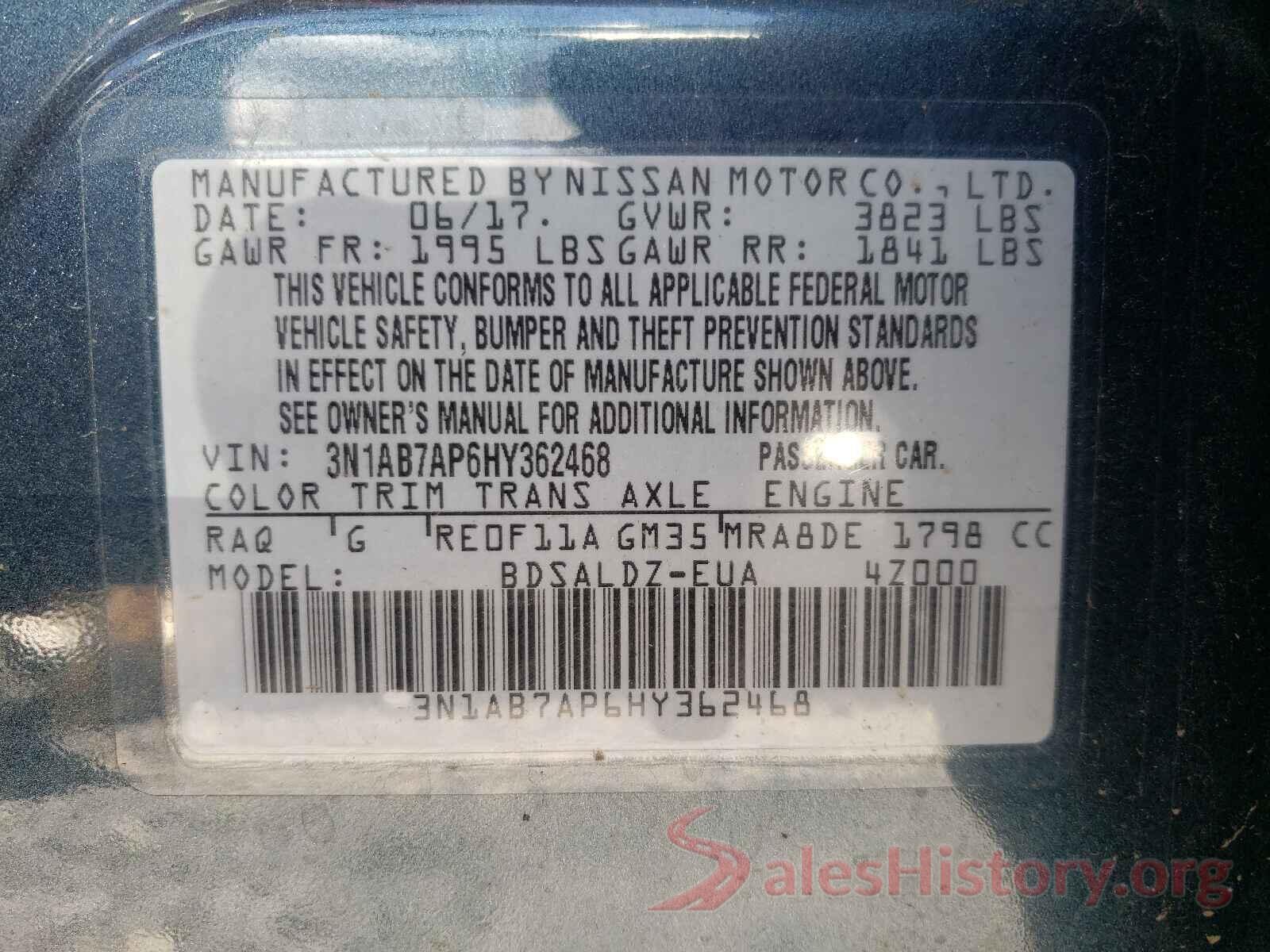 3N1AB7AP6HY362468 2017 NISSAN SENTRA