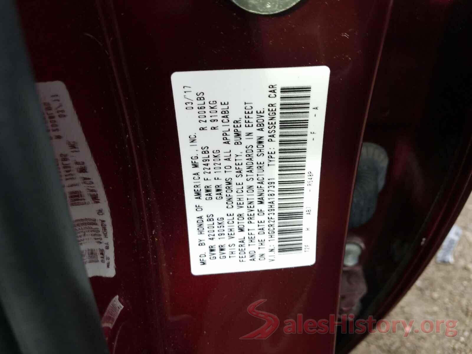 1HGCR2F39HA187391 2017 HONDA ACCORD