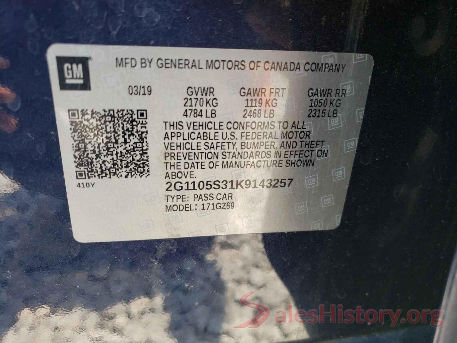 2G1105S31K9143257 2019 CHEVROLET IMPALA