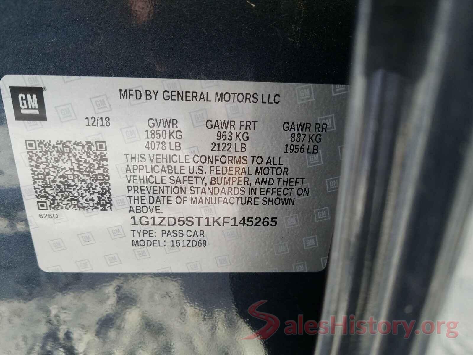 1G1ZD5ST1KF145265 2019 CHEVROLET MALIBU