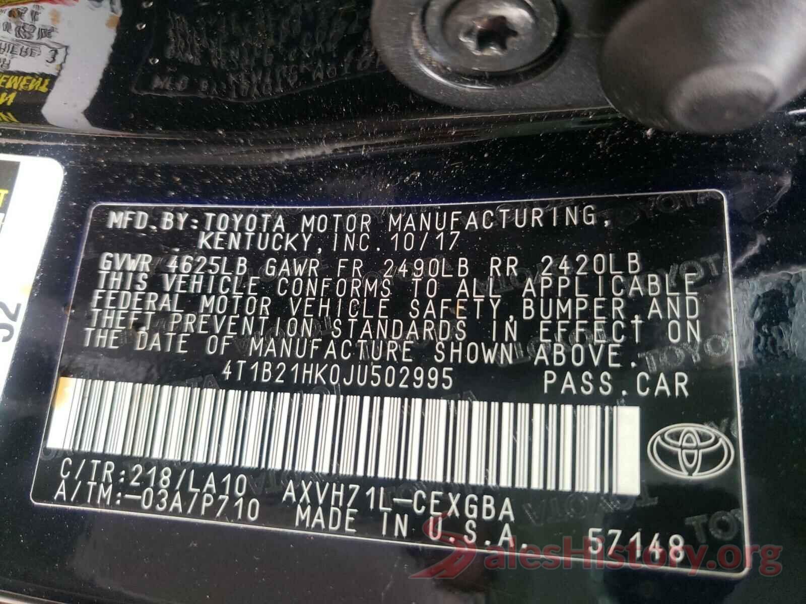 4T1B21HK0JU502995 2018 TOYOTA CAMRY