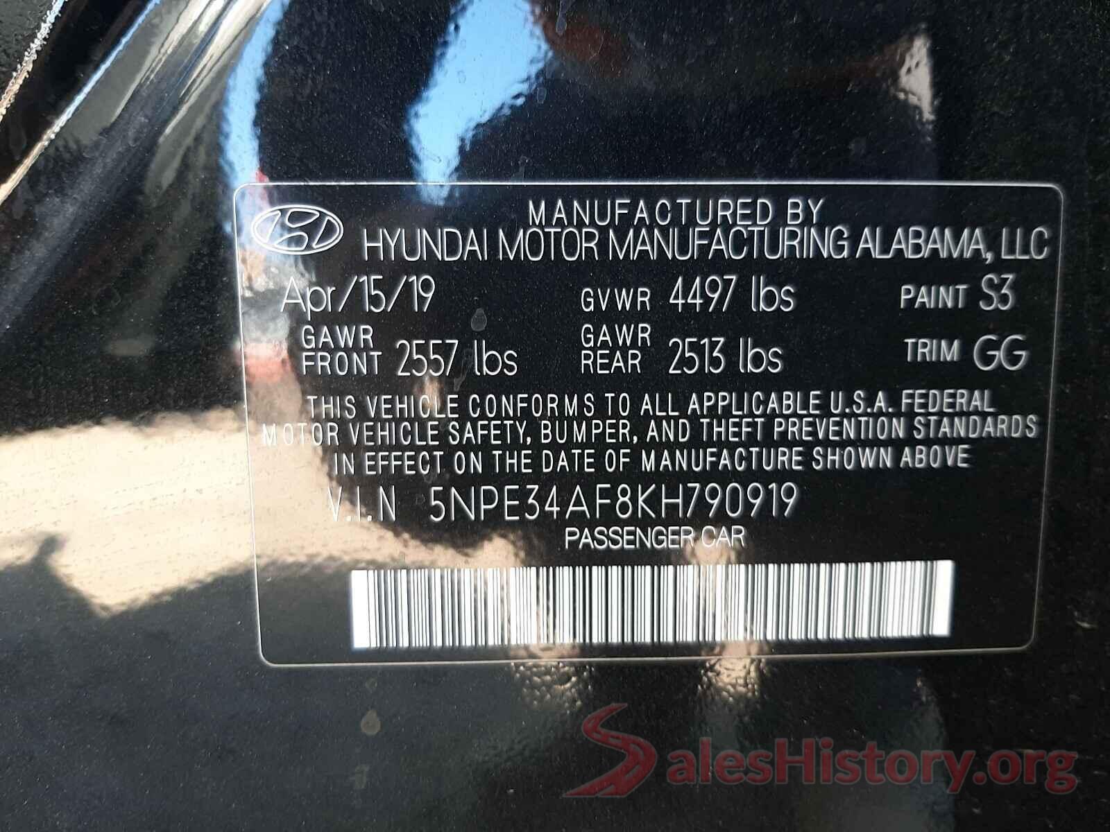 5NPE34AF8KH790919 2019 HYUNDAI SONATA