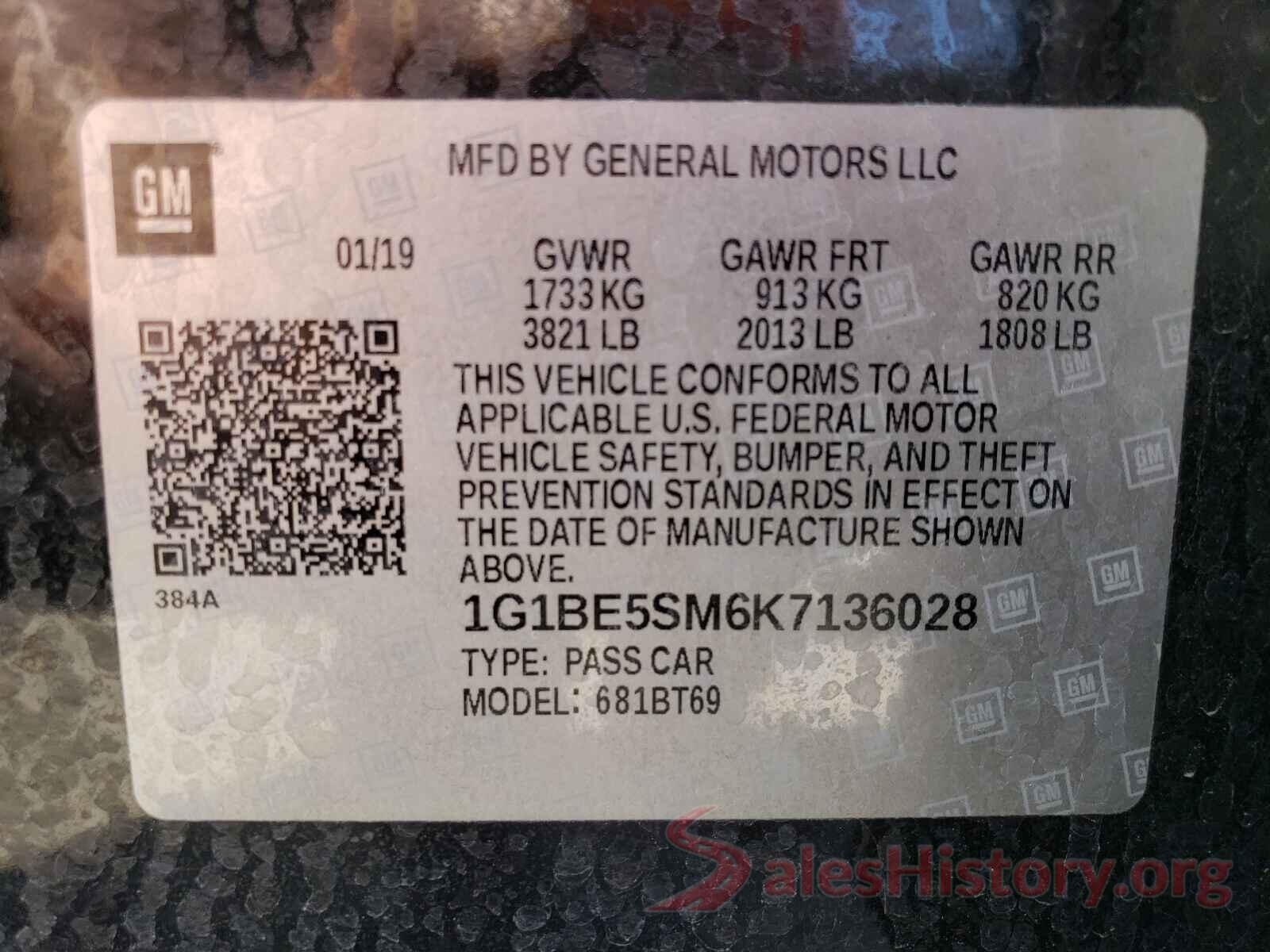 1G1BE5SM6K7136028 2019 CHEVROLET CRUZE