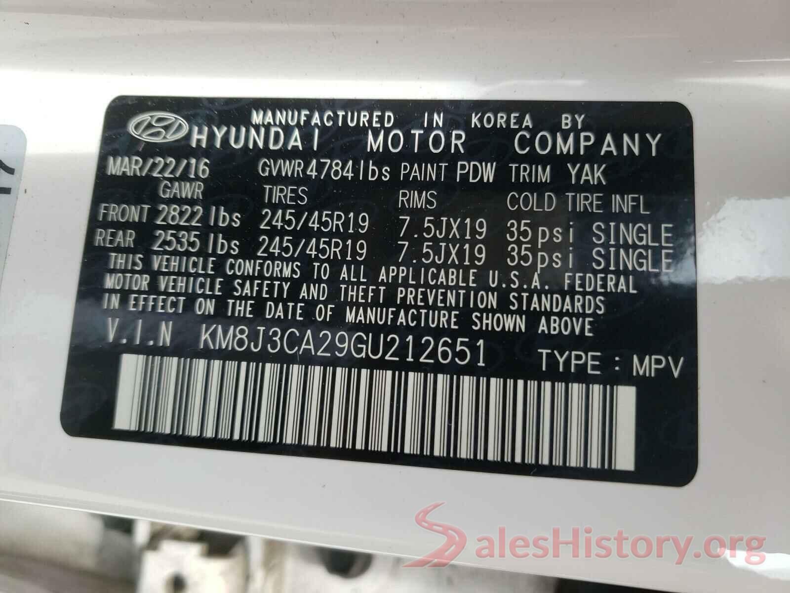 KM8J3CA29GU212651 2016 HYUNDAI TUCSON