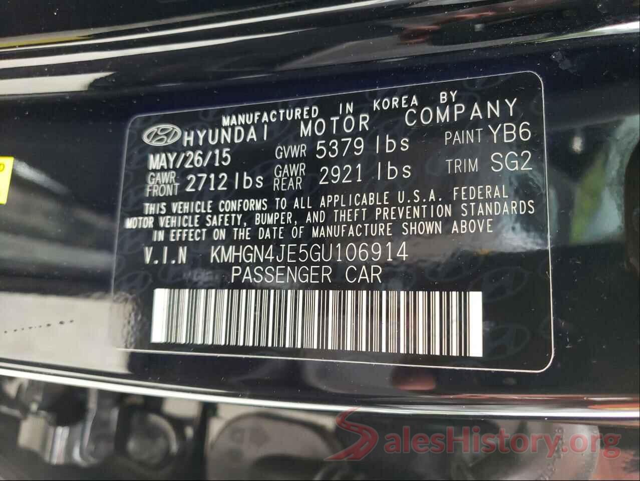 KMHGN4JE5GU106914 2016 HYUNDAI GENESIS