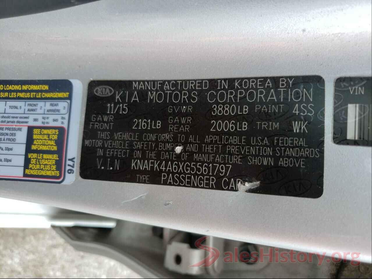 KNAFK4A6XG5561797 2016 KIA FORTE