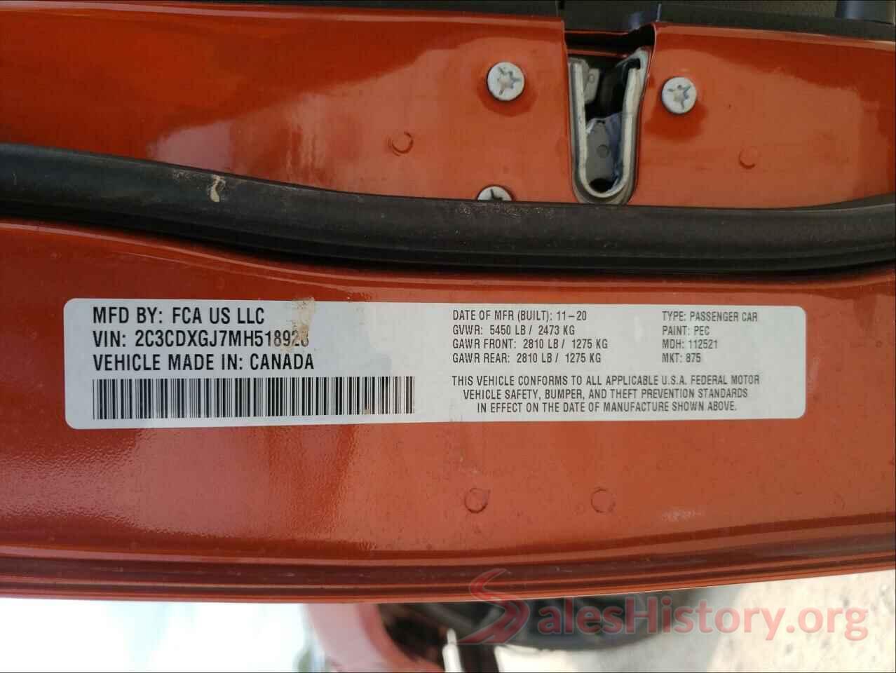 2C3CDXGJ7MH518928 2021 DODGE CHARGER