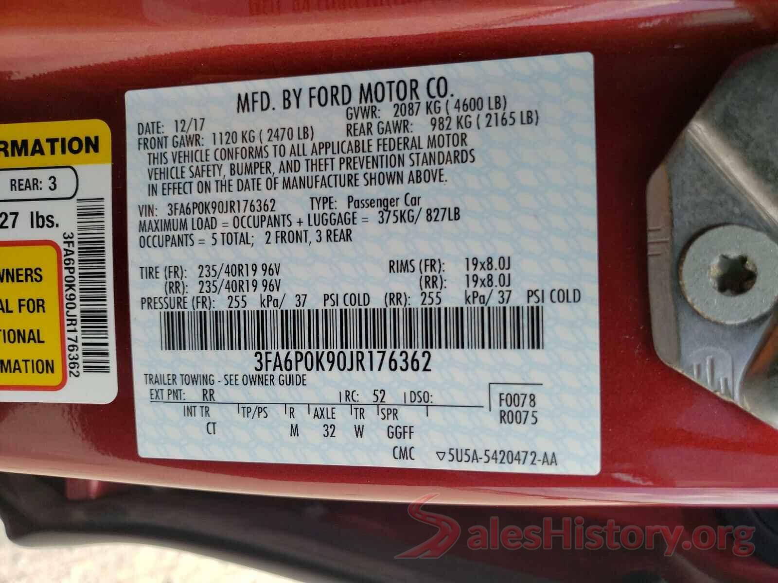 3FA6P0K90JR176362 2018 FORD FUSION