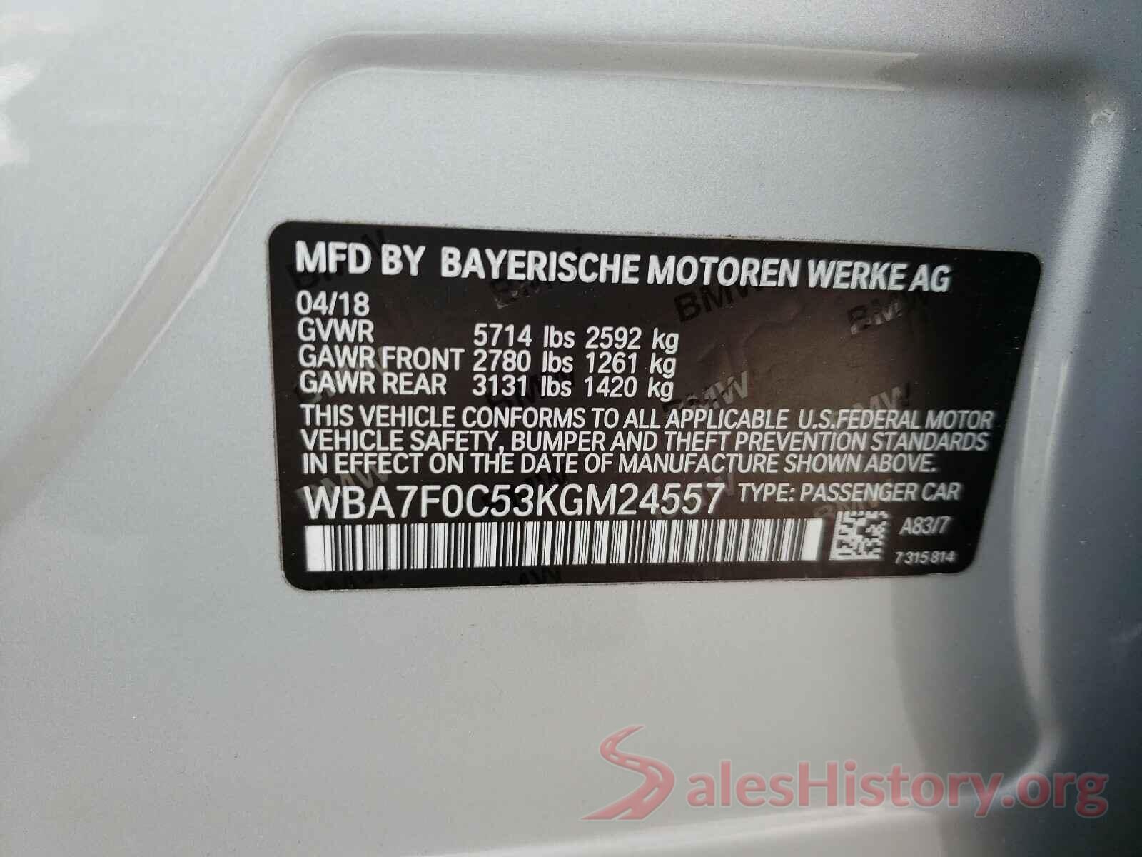 WBA7F0C53KGM24557 2019 BMW 7 SERIES