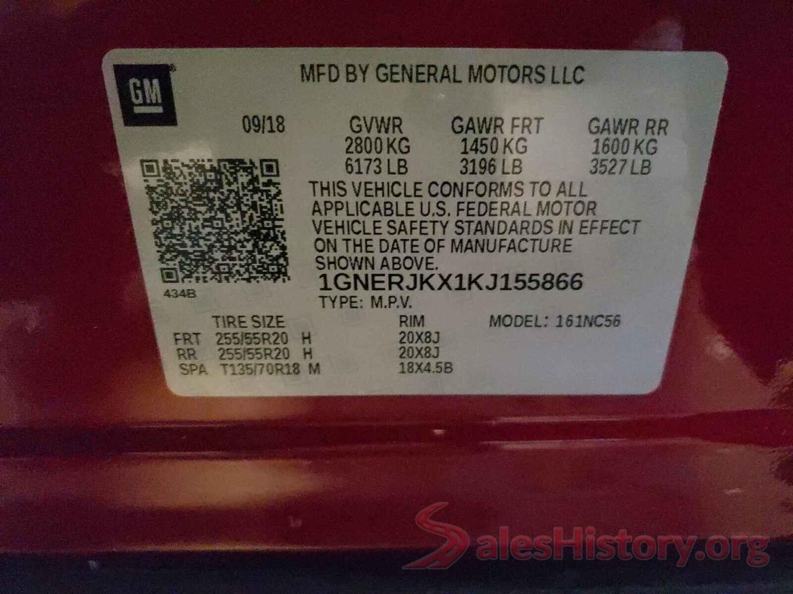 1GNERJKX1KJ155866 2019 CHEVROLET TRAVERSE