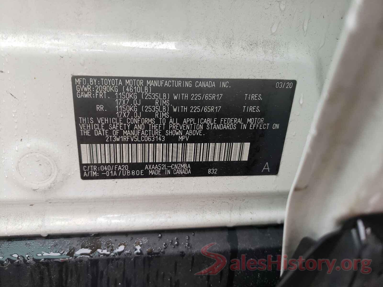 2T3W1RFV5LC063143 2020 TOYOTA RAV4