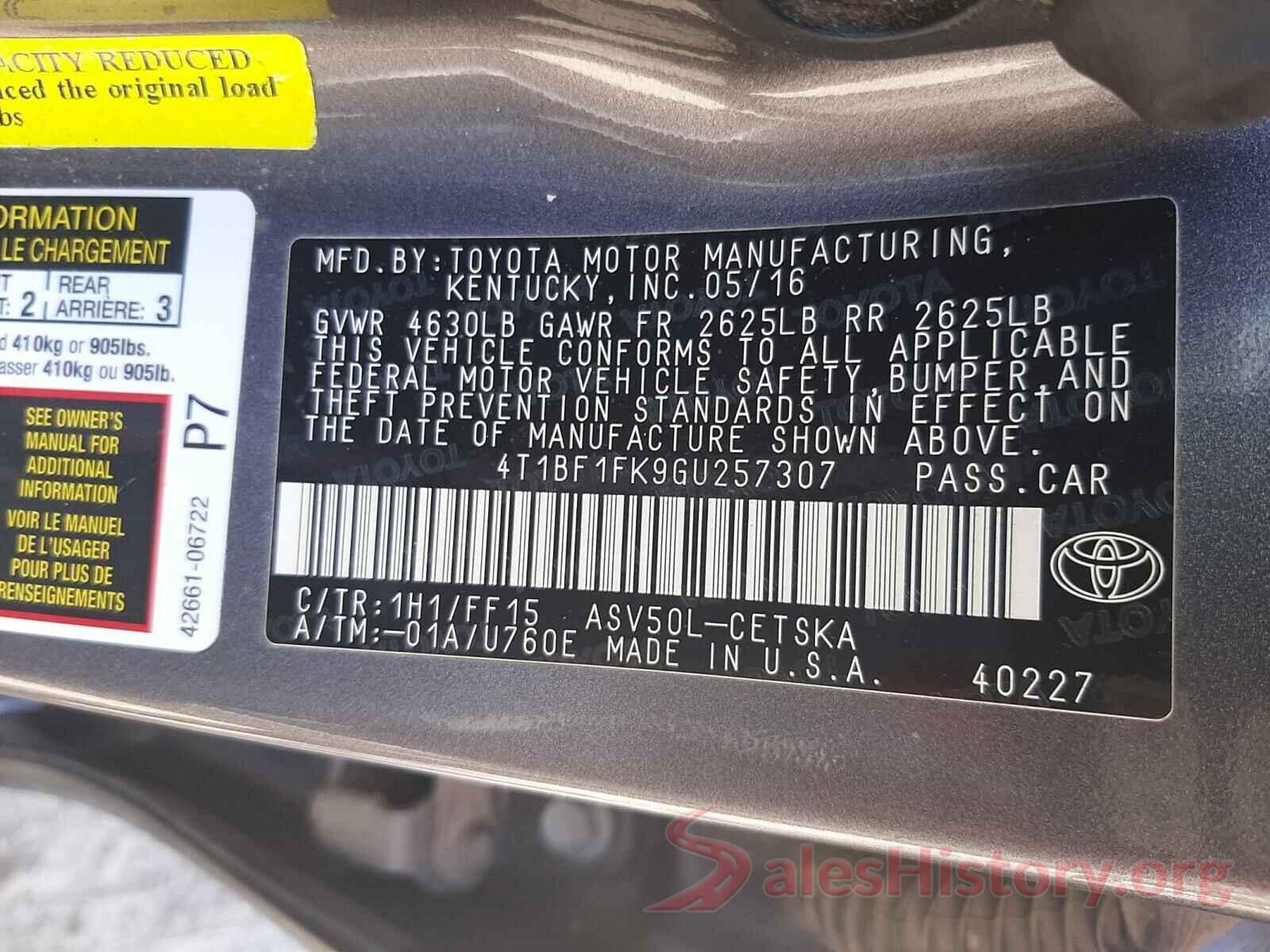 4T1BF1FK9GU257307 2016 TOYOTA CAMRY