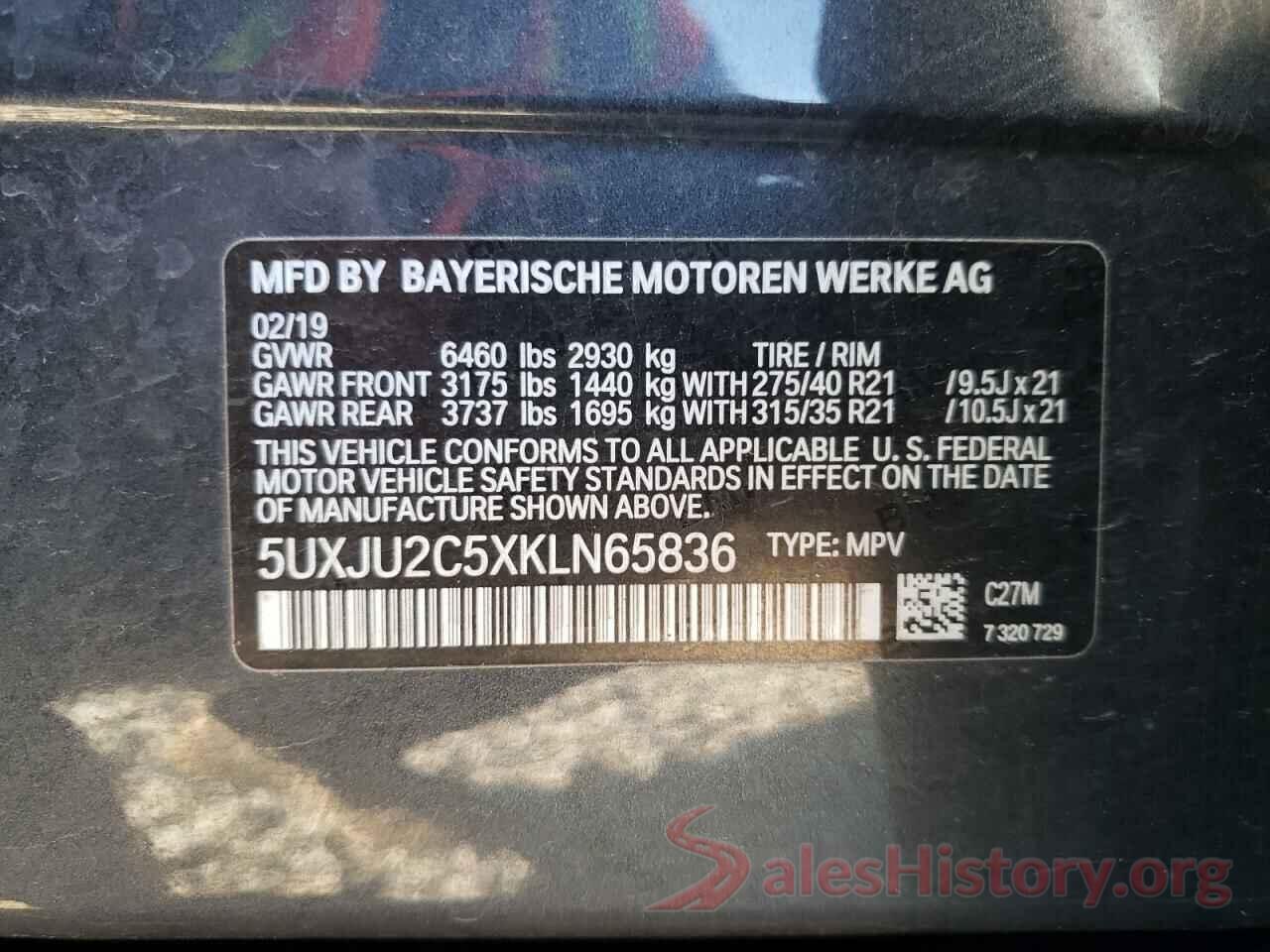 5UXJU2C5XKLN65836 2019 BMW X5