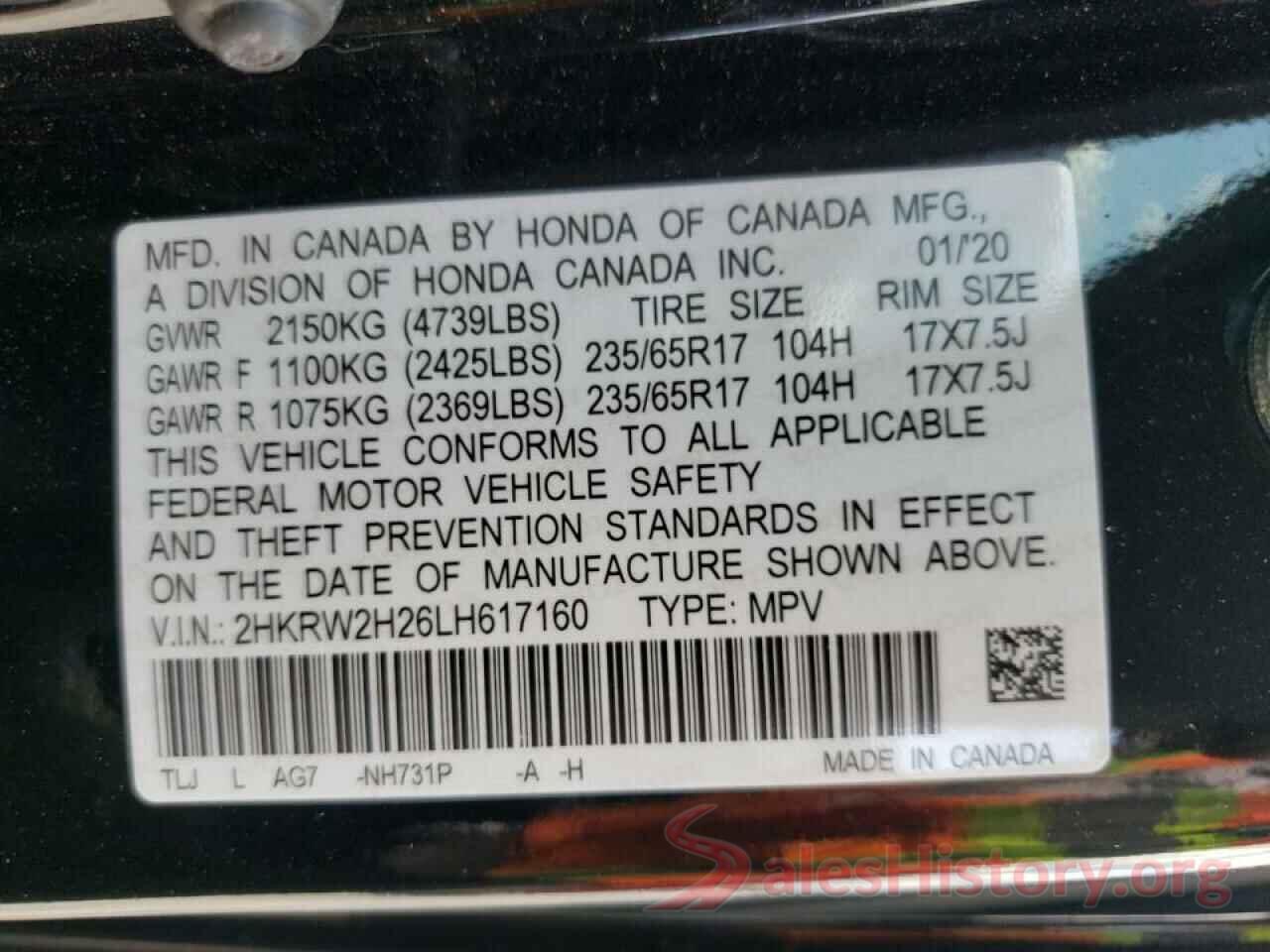 2HKRW2H26LH617160 2020 HONDA CRV