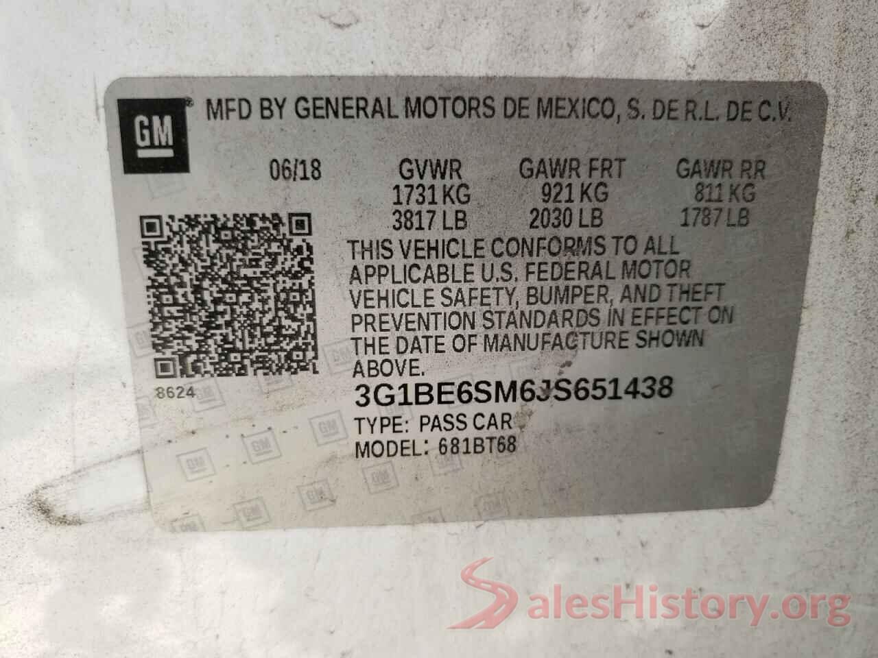 3G1BE6SM6JS651438 2018 CHEVROLET CRUZE