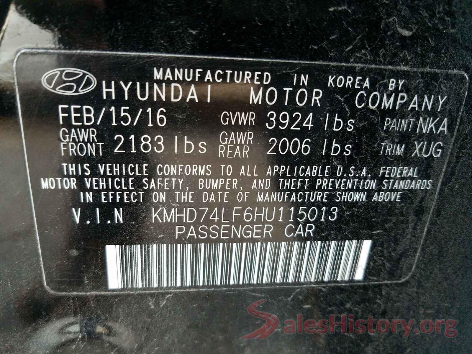 KMHD74LF6HU115013 2017 HYUNDAI ELANTRA