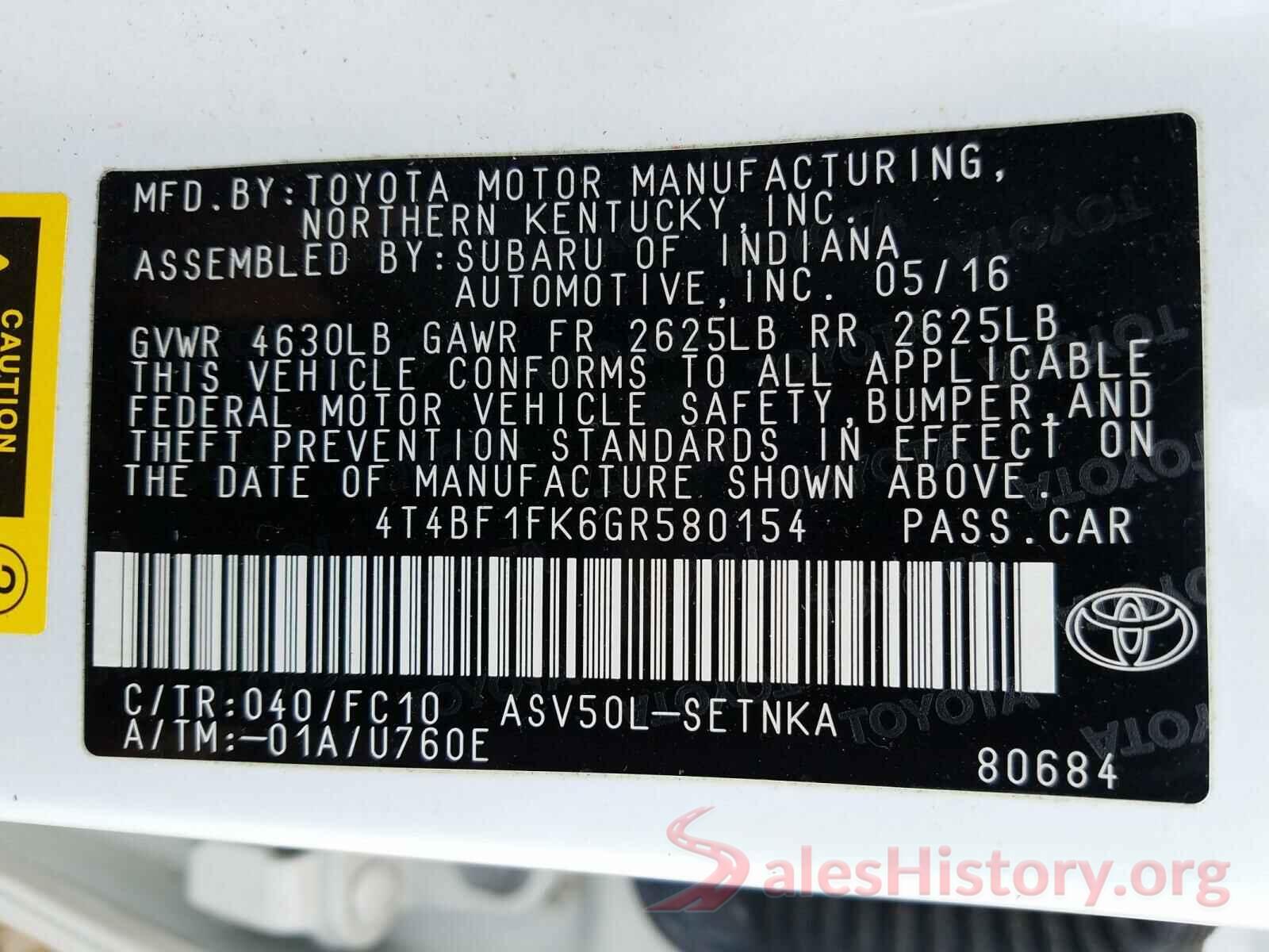 4T4BF1FK6GR580154 2016 TOYOTA CAMRY