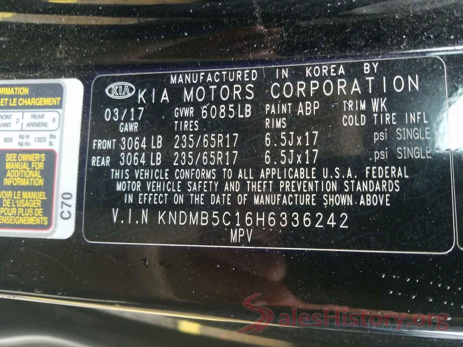 KNDMB5C16H6336242 2017 KIA SEDONA