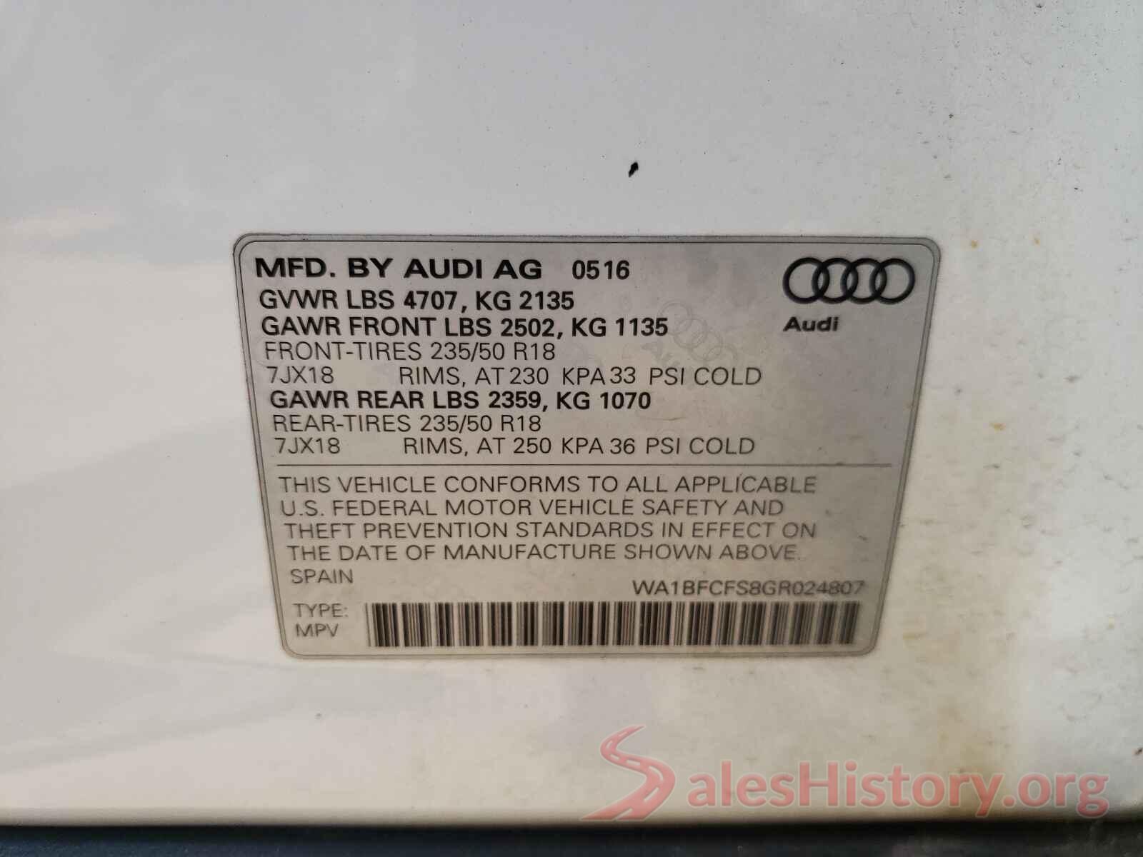 WA1BFCFS8GR024807 2016 AUDI Q3