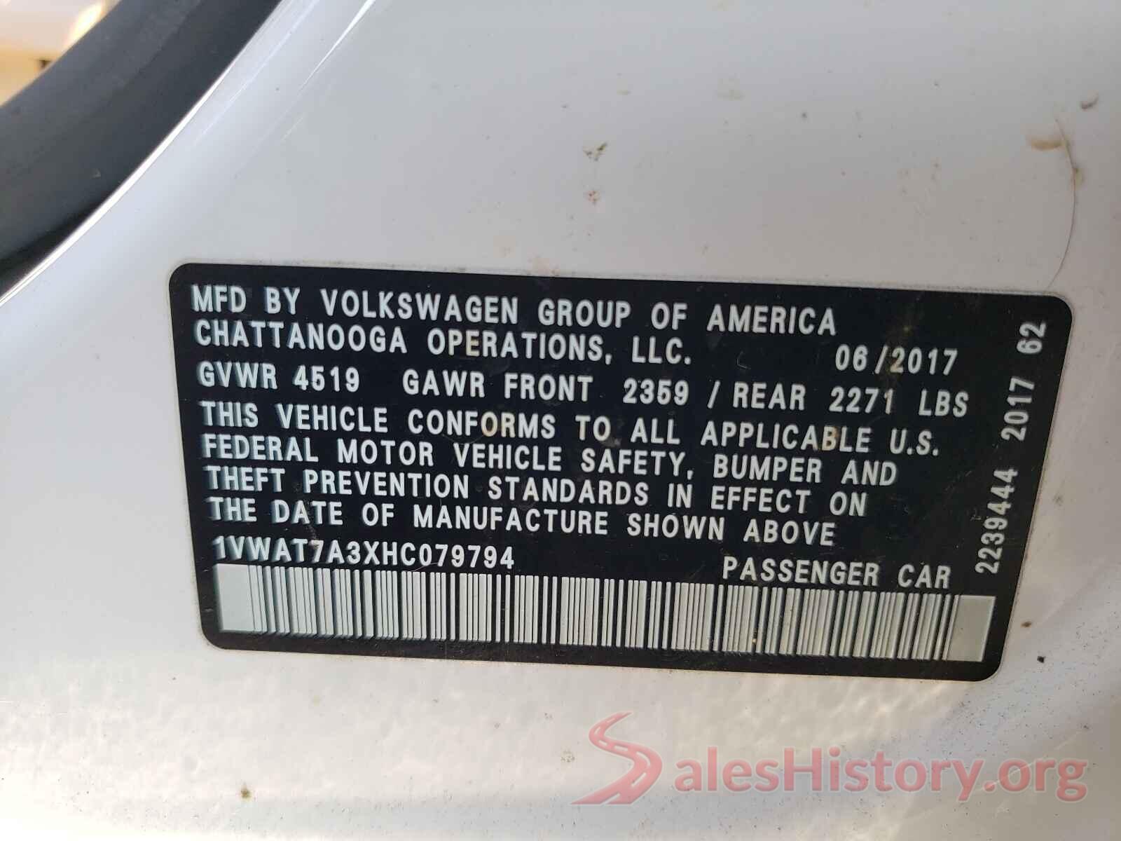 1VWAT7A3XHC079794 2017 VOLKSWAGEN PASSAT