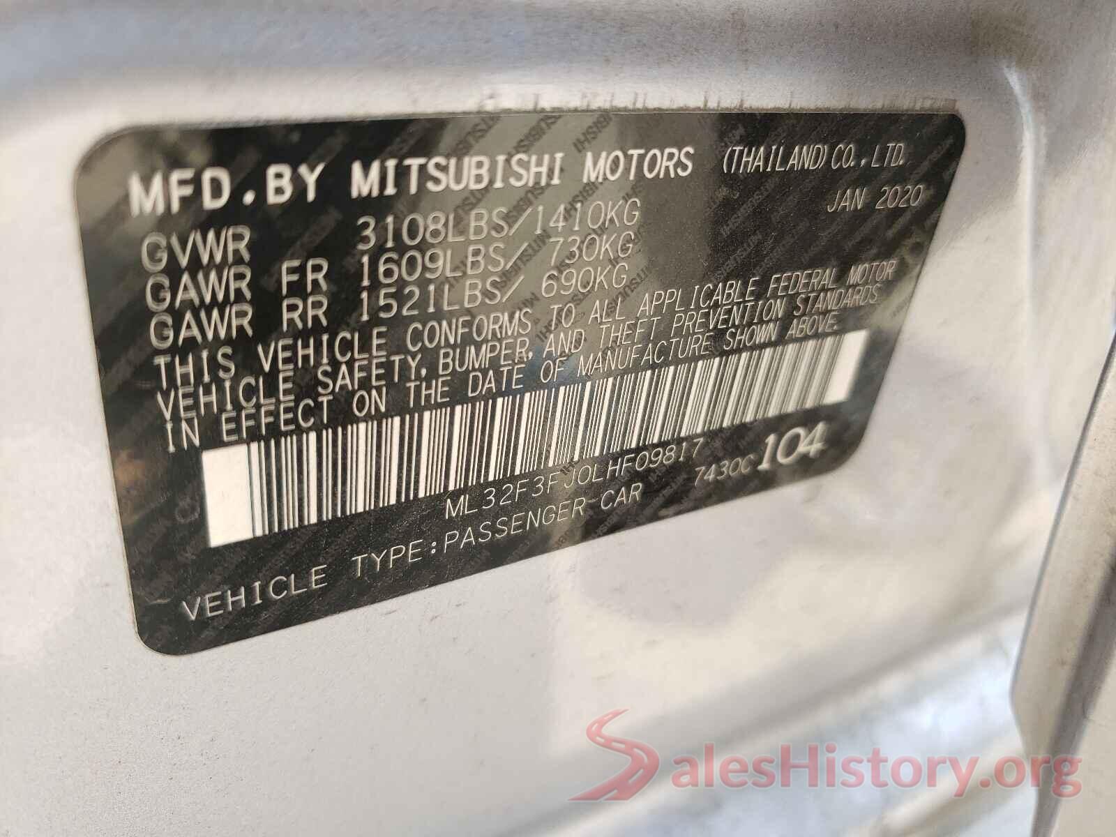 ML32F3FJ0LHF09817 2020 MITSUBISHI MIRAGE