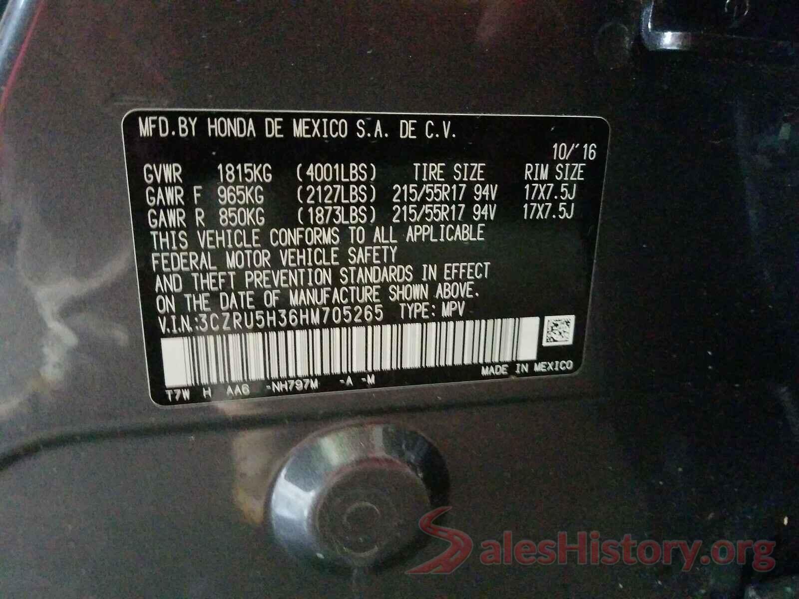 3CZRU5H36HM705265 2017 HONDA HR-V