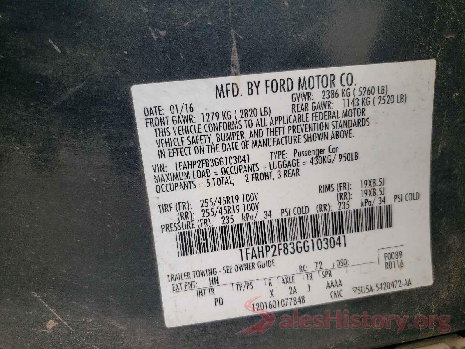 1FAHP2F83GG103041 2016 FORD TAURUS