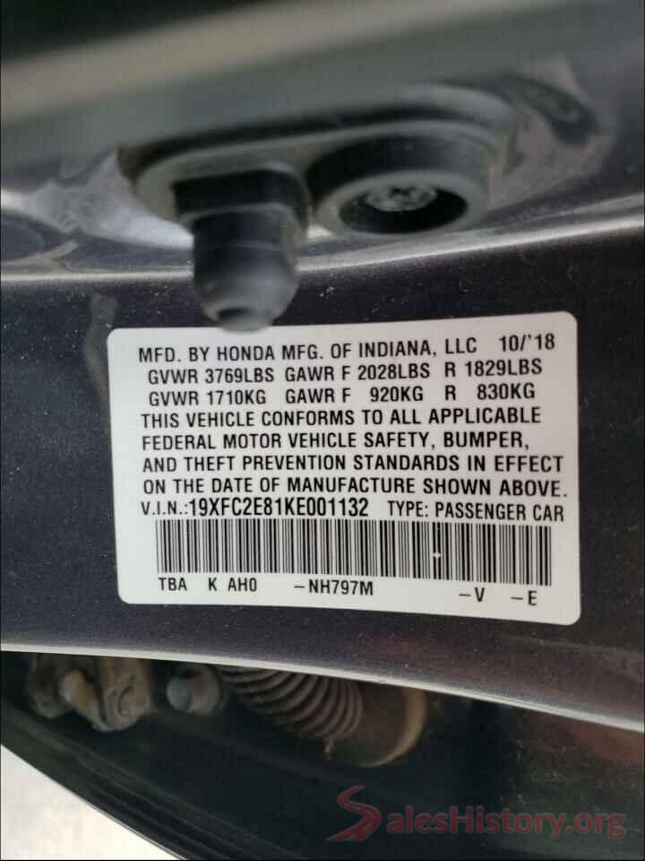 19XFC2E81KE001132 2019 HONDA CIVIC