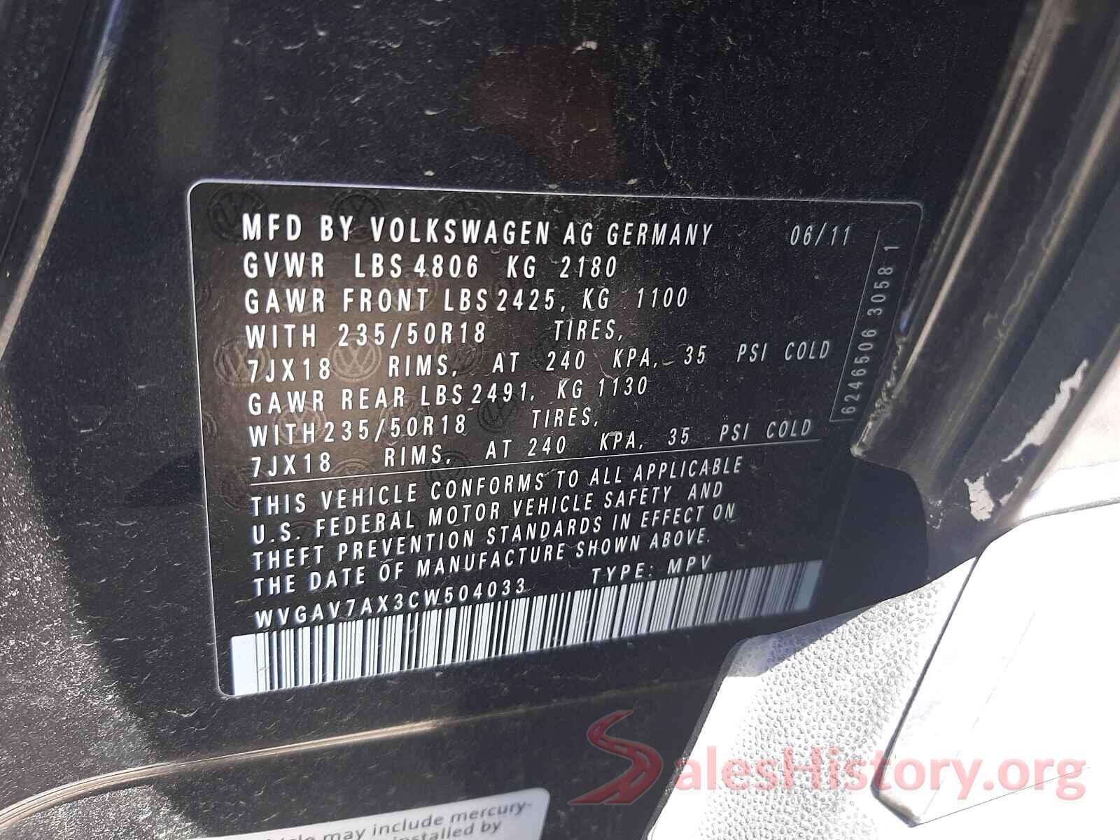 WVGAV7AX3CW504033 2016 VOLKSWAGEN TIGUAN