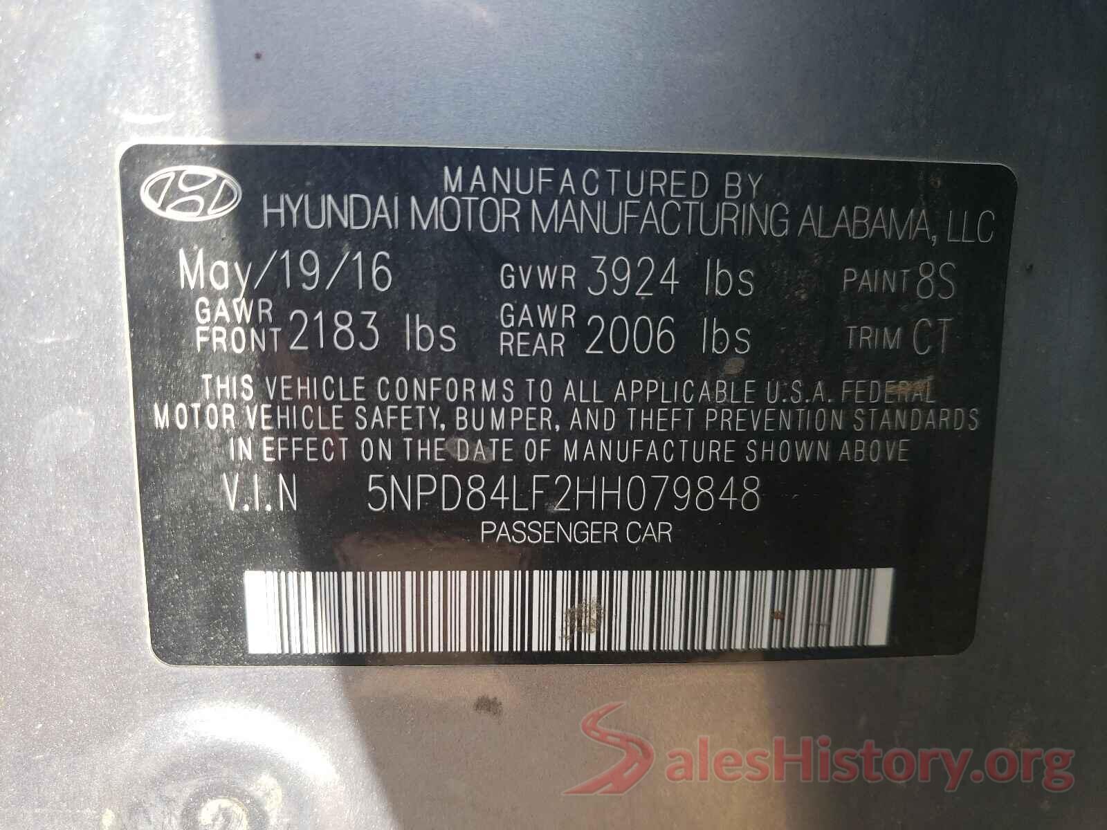 5NPD84LF2HH079848 2017 HYUNDAI ELANTRA