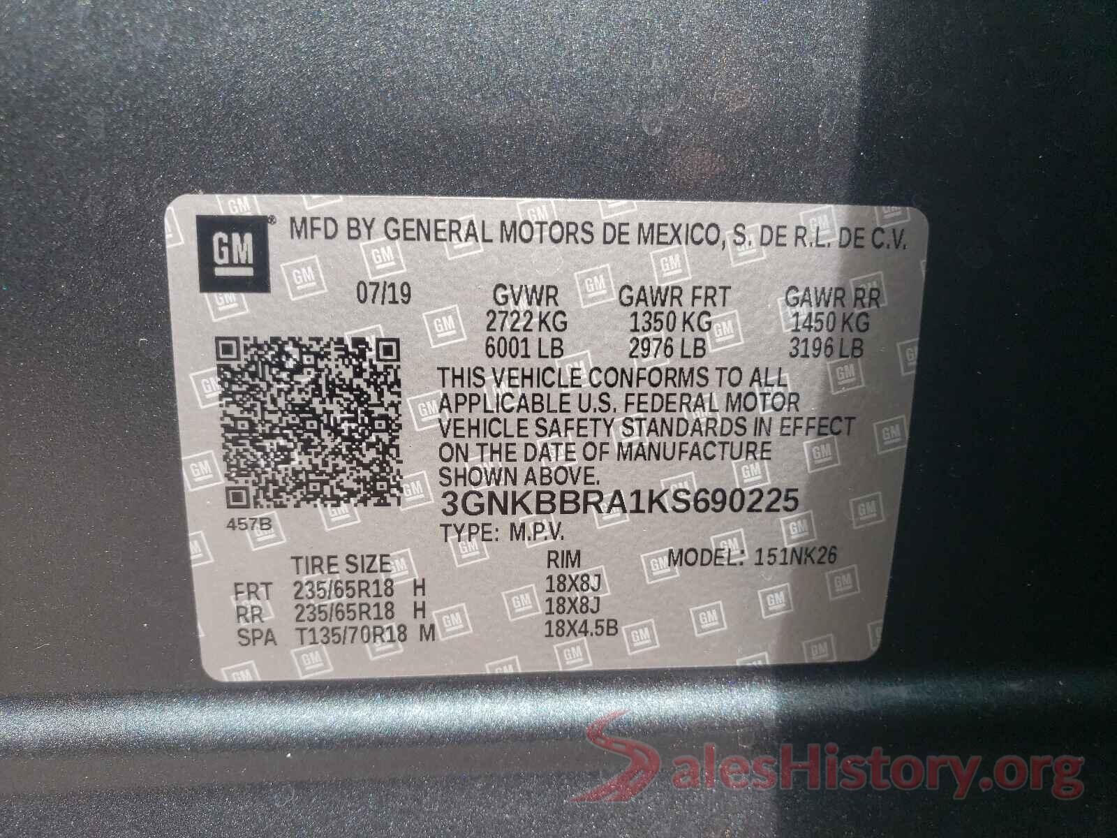 3GNKBBRA1KS690225 2019 CHEVROLET BLAZER