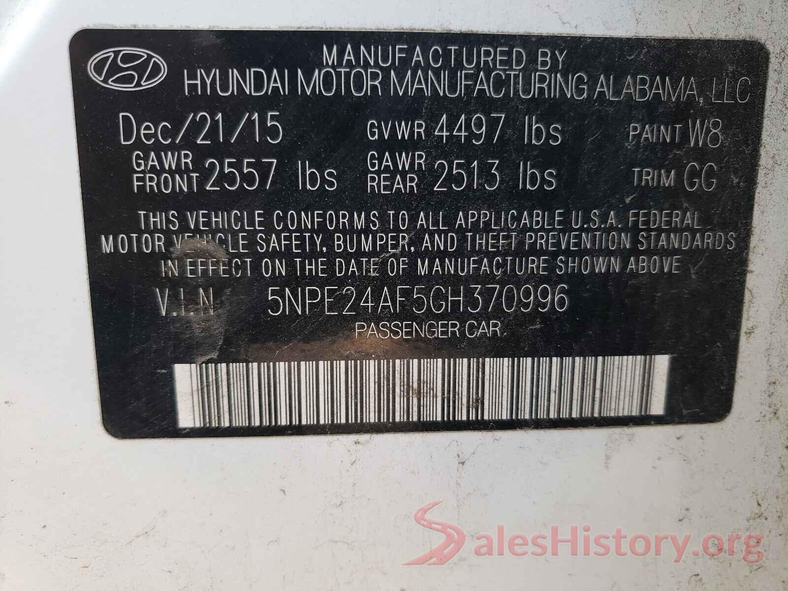 5NPE24AF5GH370996 2016 HYUNDAI SONATA