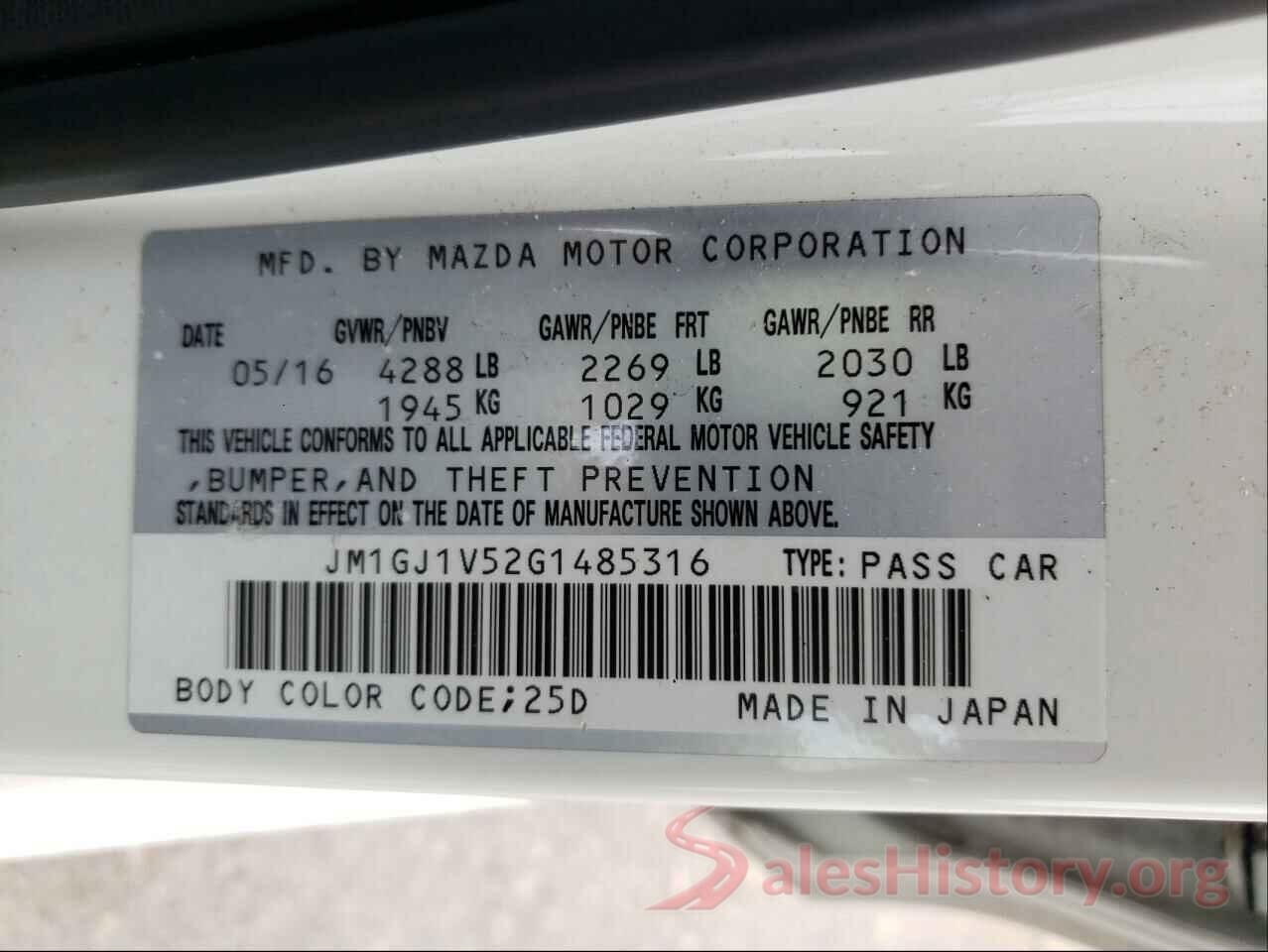 JM1GJ1V52G1485316 2016 MAZDA 6