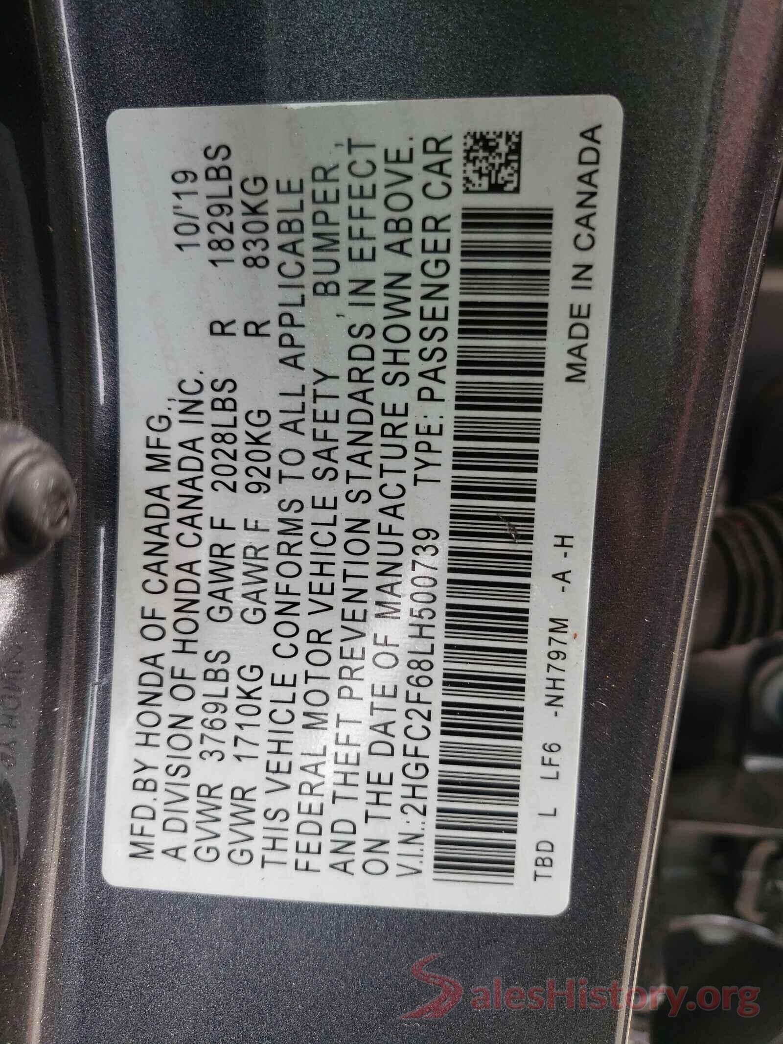 2HGFC2F68LH500739 2020 HONDA CIVIC