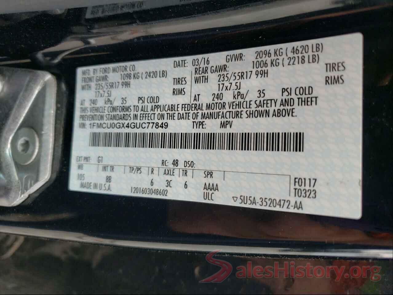 1FMCU0GX4GUC77849 2016 FORD ESCAPE