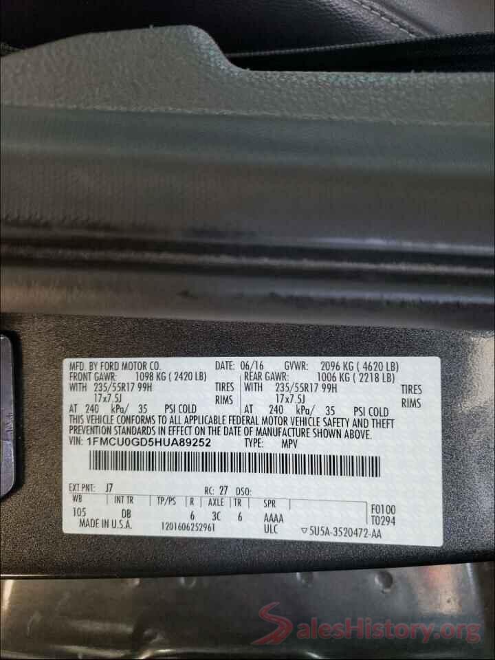 1FMCU0GD5HUA89252 2017 FORD ESCAPE