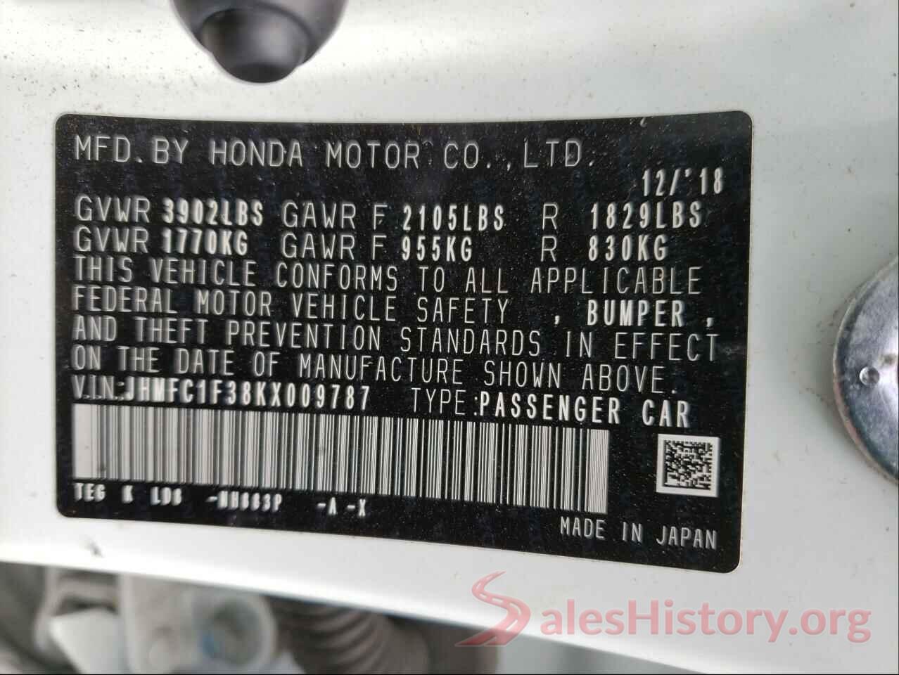 JHMFC1F38KX009787 2019 HONDA CIVIC