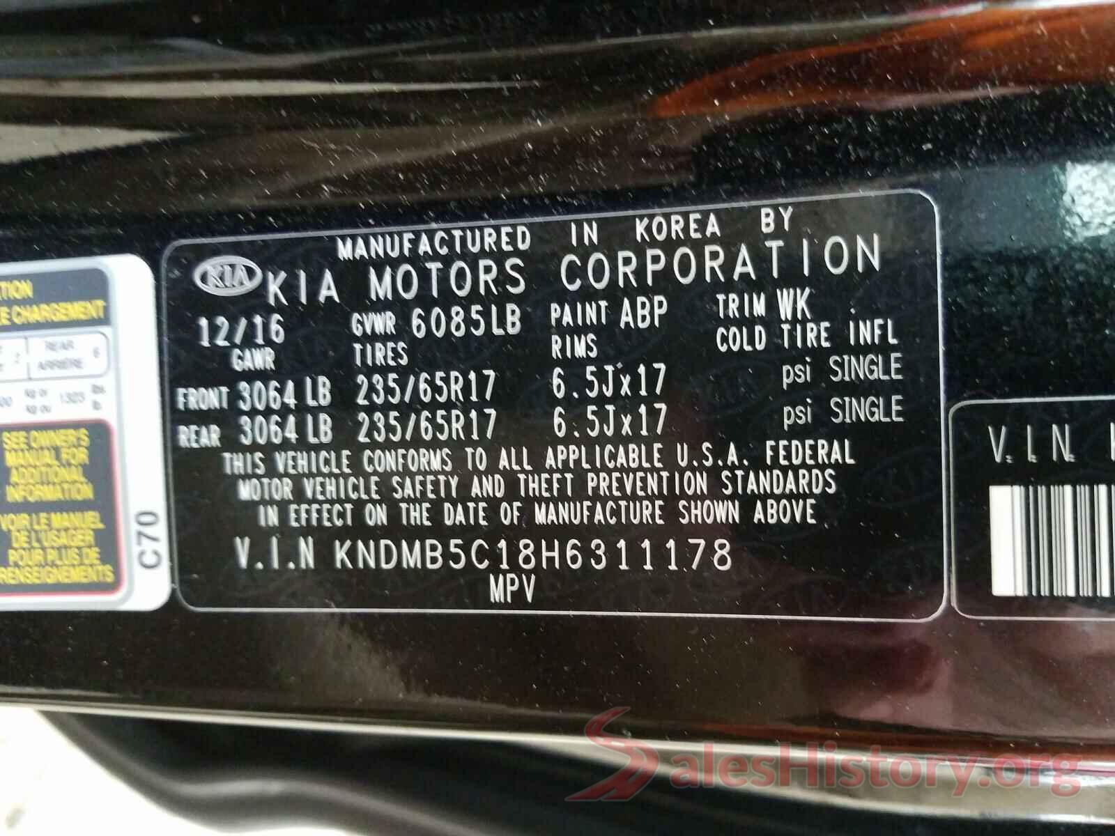 KNDMB5C18H6311178 2017 KIA SEDONA