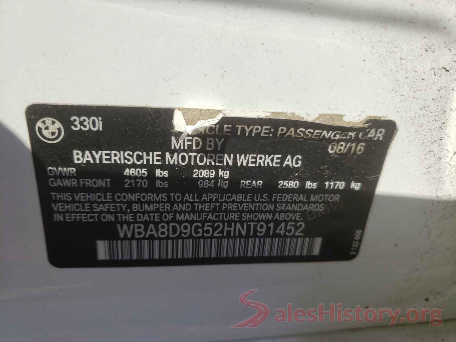 WBA8D9G52HNT91452 2017 BMW 3 SERIES